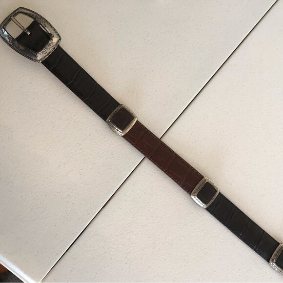 Vintage Brighton Two Tone Black Brown Leather Croc Embossed Belt Women Small - Picture 6 of 12